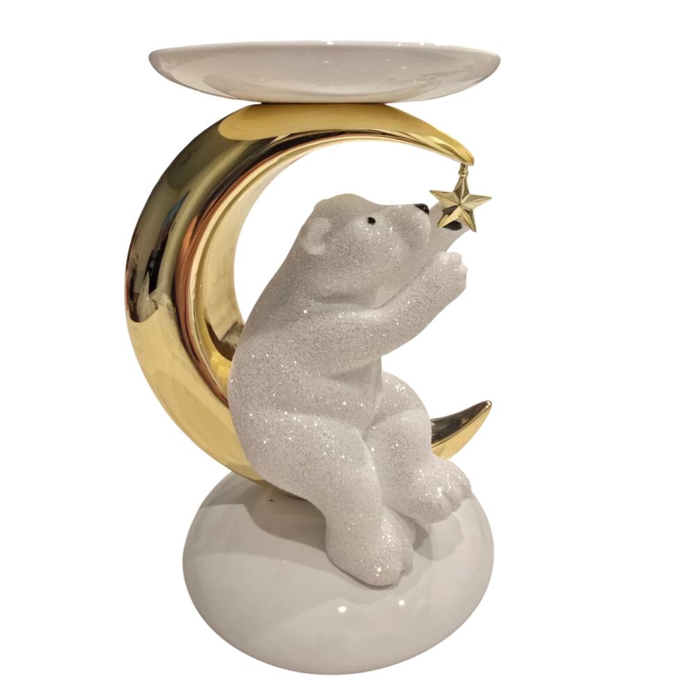 Bath & Body Works Polar Bear Crescent Moon 3-Wick Candle Holder Gold‎ White